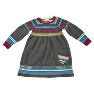 Hanna Anderson Dress Girl's 110 / Size 5 Gray Wool Blend Hearts Fair Isle *READ*